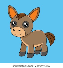 Charming donkey vector illustration in cartoon and line art styles. High-quality, print-ready file ideal for digital projects, merchandise, and creative designs