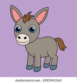 Charming donkey vector illustration in cartoon and line art styles. High-quality, print-ready file ideal for digital projects, merchandise, and creative designs