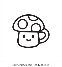 A charming doodle of a mushroom-shaped cup with a happy face, featuring bold black outlines. Ideal for whimsical designs, children's illustrations, and playful drinkware themes.