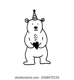 Charming Doodled Bear on a White Canvas: Cozy Illustration for Posters, Banners, Prints, and Kids' Playroom Decor