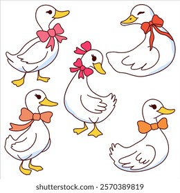 Charming Ducks with Bow Accessories