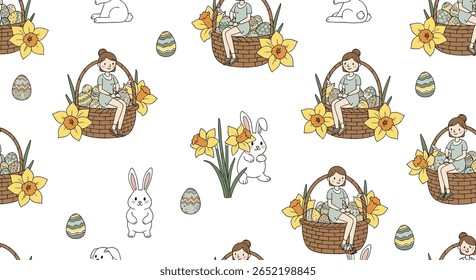Celebração de Páscoa encantadora com narcisos e cestas de arte infantil