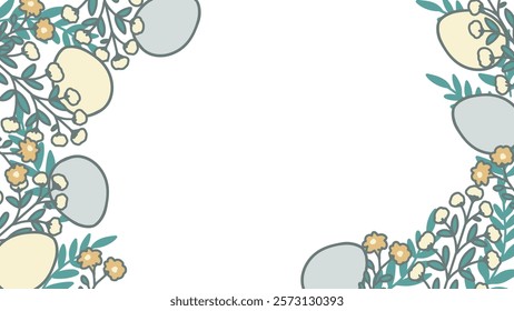 Charming Easter Egg and Leafy Border Background. Ideal for festive invitations, greeting cards, or seasonal designs, with essence of spring and Easter celebrations 