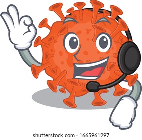Encantador diseño de personaje de caricatura del microscopio electrónico con auriculares