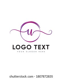 Charming and elegant handwritten letter type U  logo template, Vector logo for business and company identity 