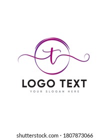 Charming and elegant handwritten letter type T  logo template, Vector logo for business and company identity 