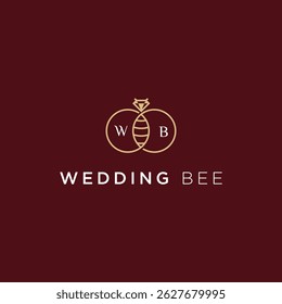 A charming and elegant wedding logo featuring two interlocked rings forming a stylized bee with initials “W” and “B.” This symbolizes ideal for or wedding planners, bridal boutiques, or event services