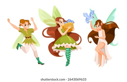 Charming and enchanting fairies gracefully depicted in vibrant, colorful fantasy artwork