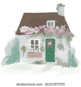 Charmoso Inglês Cottage Watercolor Ilustração