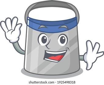 A charming face shield mascot design style smiling and waving hand