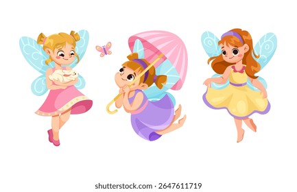 Encantadora Fada Meninas com asas coloridas adornadas com bela gama de acessórios