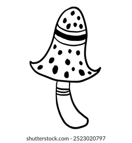 Cogumelo de fadas encantador com um boné pontilhado, ilustrado em um estilo doodle. Perfeito para histórias infantis, cartazes, banners, lembranças, t-shirts e desenhos de cartões.