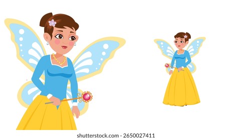 A charming fairy with wings, holding a wand