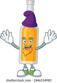 A charming fairytale of bottle of beer Elf cartoon drawing concept. Vector illustration