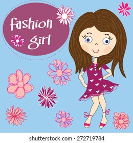 charming fashion girl with flowers vector illustration