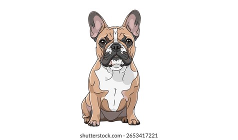 Encantadora coruja e branco francês bulldog pixel art sentado orgulhosamente e olhando para a frente com grandes ouvidos e olhos escuros