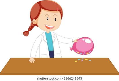 A charming female scientist in a gown explores static electricity with a balloon