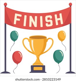 Charming Finish Ribbon with Text with Balloons and a Gold