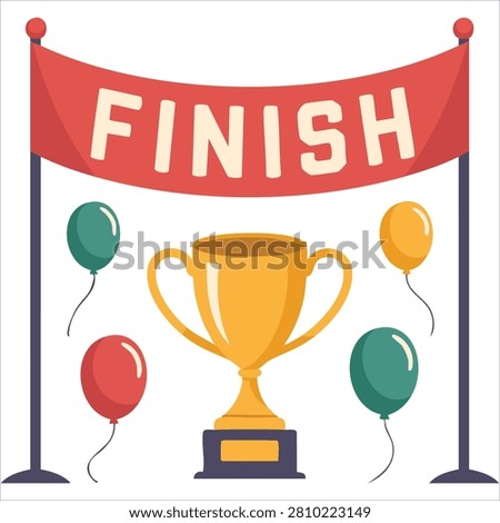 Charming Finish Ribbon with Text with Balloons and a Gold