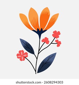 Charming Flat Design Floral Illustration Set with Abstract Wildflowers for Modern Graphic Design Needs