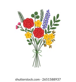 A charming flat-style illustration of a colorful floral bouquet, perfect for greeting cards, invitations, or adding a touch of nature to any design project.
