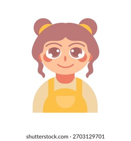 A charming flat-style vector illustration of a young girl with two cute hair buns. Perfect for profile pictures, educational materials, apps, stickers, and children’s designs.