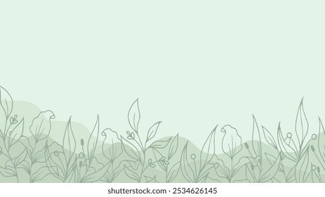 A charming floral foliage background, showcasing hand-drawn branches and leaves in subtle, muted colors, ideal for classy, nature-inspired designs.