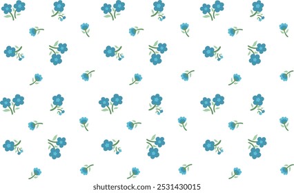 A charming floral non-seamless pattern featuring small blue flowers. The minimalistic design offers a fresh, delicate aesthetic, perfect for fabric prints, wallpapers, or stationery.