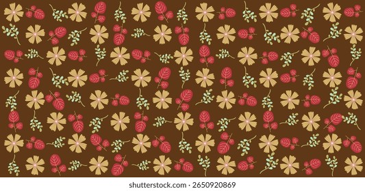 Charming floral pattern artwork with natural themes, ideal for wrapping paper, textile design, and decorative digital assets illustration
