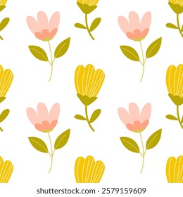 A charming floral pattern with delightful pink and yellow flowers, ideal for various uses