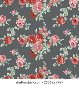Charming Floral Print Pattern on a Gray Background