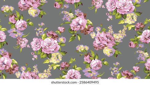 Charming Floral Print Pattern on a Grey Background