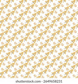 Charming floral seamless pattern featuring orange blossoms and lush green leaves over a white background. Perfect for textile designs, wallpapers, and creative projects seeking a fresh, natural theme
