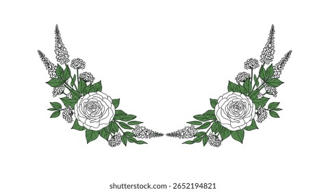 Charming Floral Wreath Design with Delicate White Blooms and Green Foliage Accents