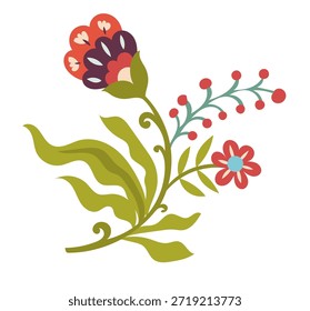 Encantadora rama popular con bayas y Pequeña flor perfecta para papelería, pegatinas, embalaje y decoración textil.