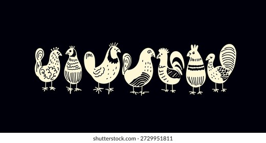 charming folk chicken illustration bundle for decor