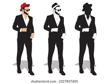 charming formal business man wearing burgundy hat standing vector