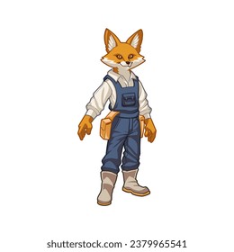 Charming Fox Anthropomorphic dressed as a Farmer wearing jumpsuit with Smile Confidently