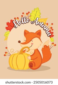 Charming Fox with Pumpkin in Autumn Vibes Vector Final