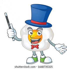 Charming fried egg cartoon design performance as a Magician style