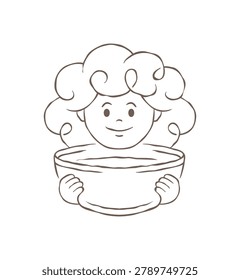 A charming and friendly sheep mascot with fluffy wool, holding a blank banner for custom text. A playful and cute hand drawn vector illustration for kids' brands, cafes, or special promotions