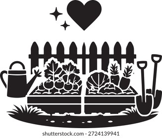 Encantadora escena de jardín aislado sobre fondo blanco, Vector, ilustración
