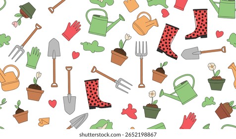 Encantadoras ferramentas de jardim e plantas crescentes um tema ao ar livre delicioso