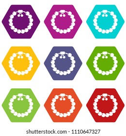 Charming gemstone bracelet icons 9 set coloful isolated on white for web