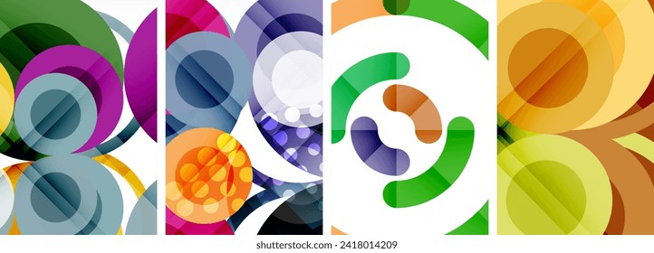 Charming geometric abstract posters. Mesmerizing set of circles, each design a harmonious blend of form and color. Elevate your design with modern, visually striking art