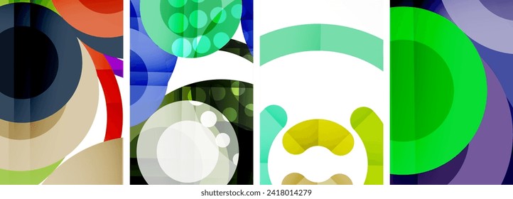 Charming geometric abstract posters. Mesmerizing set of circles, each design a harmonious blend of form and color. Elevate your design with modern, visually striking art