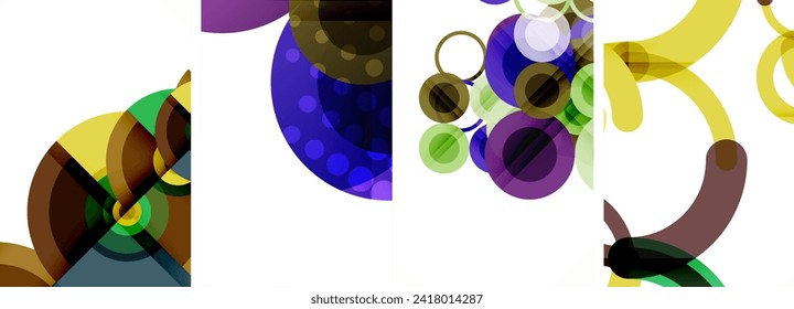 Afiches abstractos geométricos encantadores. El conjunto de círculos que se fusionan, cada uno diseña una combinación armoniosa de forma y color. Elevar su diseño con arte moderno y visualmente llamativo