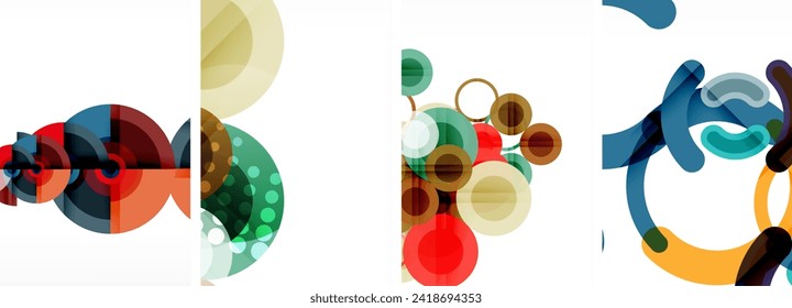 Afiches abstractos geométricos encantadores. El conjunto de círculos que se fusionan, cada uno diseña una combinación armoniosa de forma y color. Elevar su diseño con arte moderno y visualmente llamativo