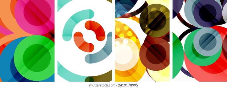 Charming geometric abstract posters. Mesmerizing set of circles, each design a harmonious blend of form and color. Elevate your design with modern, visually striking art