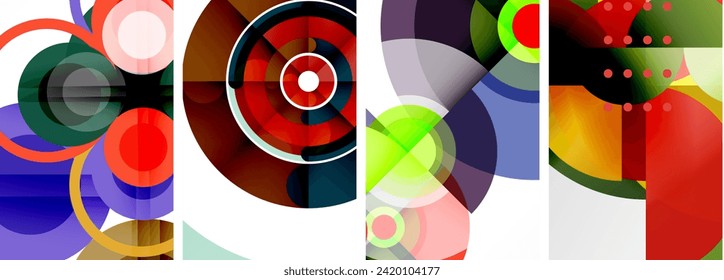 Afiches abstractos geométricos encantadores. El conjunto de círculos que se fusionan, cada uno diseña una combinación armoniosa de forma y color. Elevar su diseño con arte moderno y visualmente llamativo